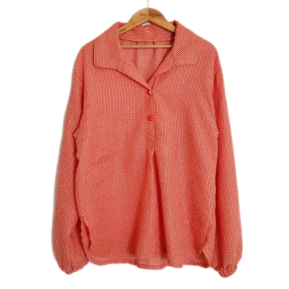 Vtg 70s Orange Popover Blouse